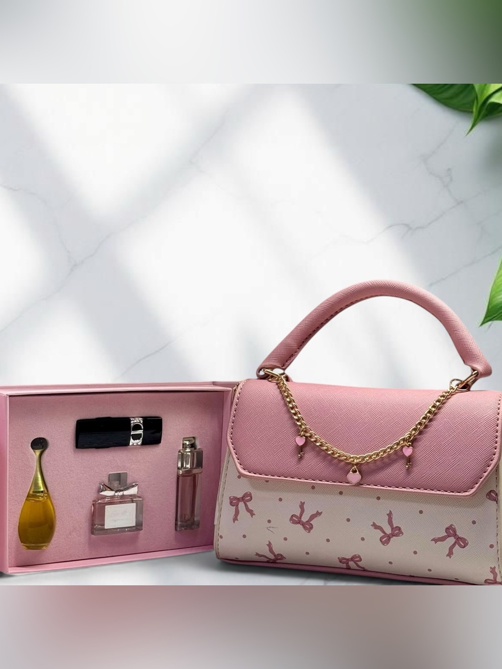 Pink Purse + Mini Perfumes + Lipstick | Perfect Gift & Travel Set - Picture 2 of 7